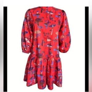 Red Animal Print Mushroom Lantern Sleeve Mini Dress XXL